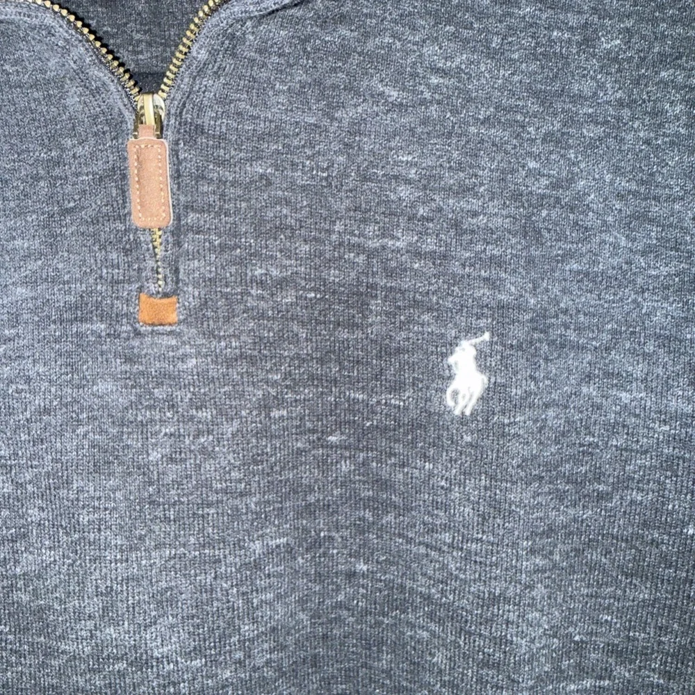 Polo Ralph Lauren Mens Quarter Zip Pullover Sweater Heather Grey Medium Cotton